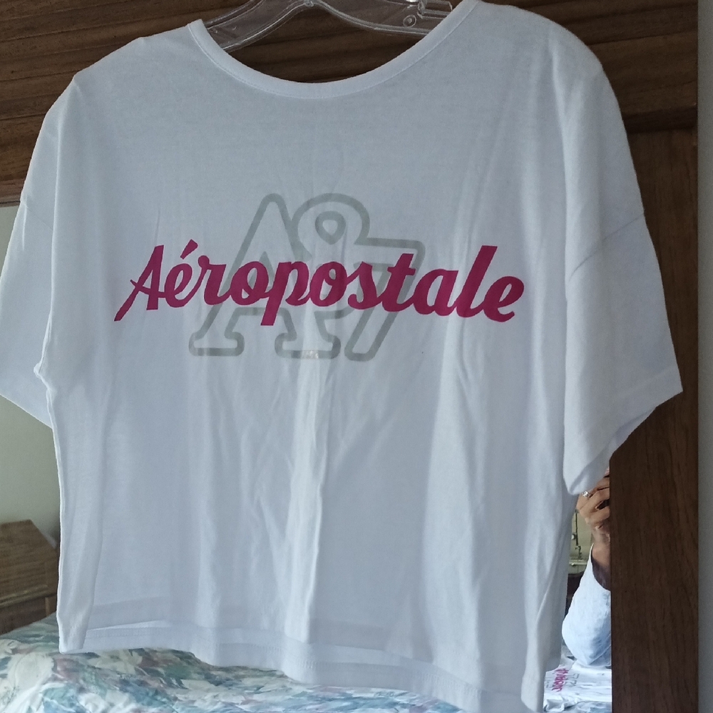 Aeropostale White Tee with Pink Script